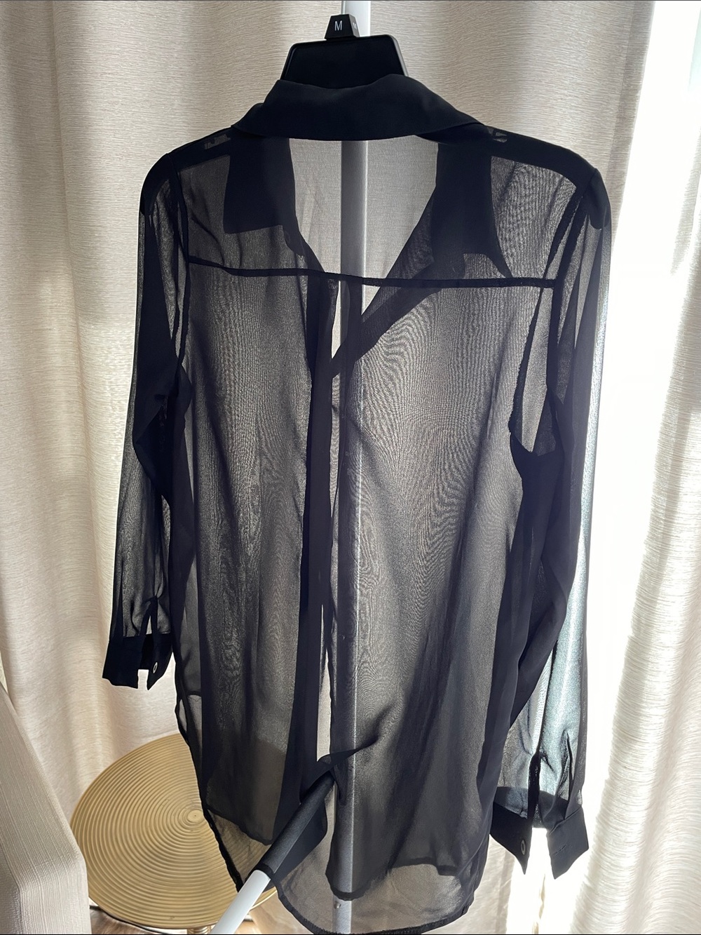 Black Sheer Button-Up Blouse - Picture 3 of 12